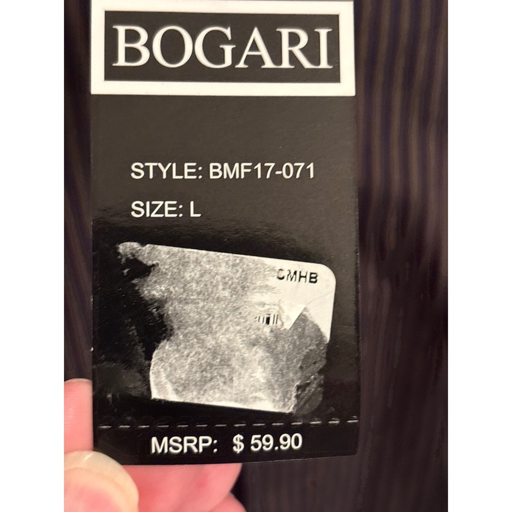 Bogari Mens Dark Brown Green Striped Cotton Button Down Shirt L 16.5 35.5 NWT - Picture 3 of 9